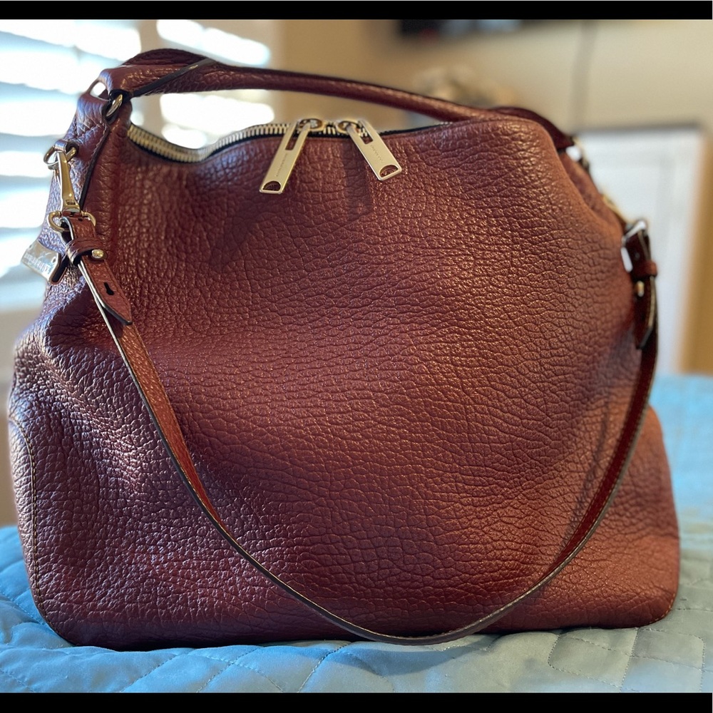 BURBERRY Heritage 'Ledbury' Grained Leather Hobo Bag in Tile Red
